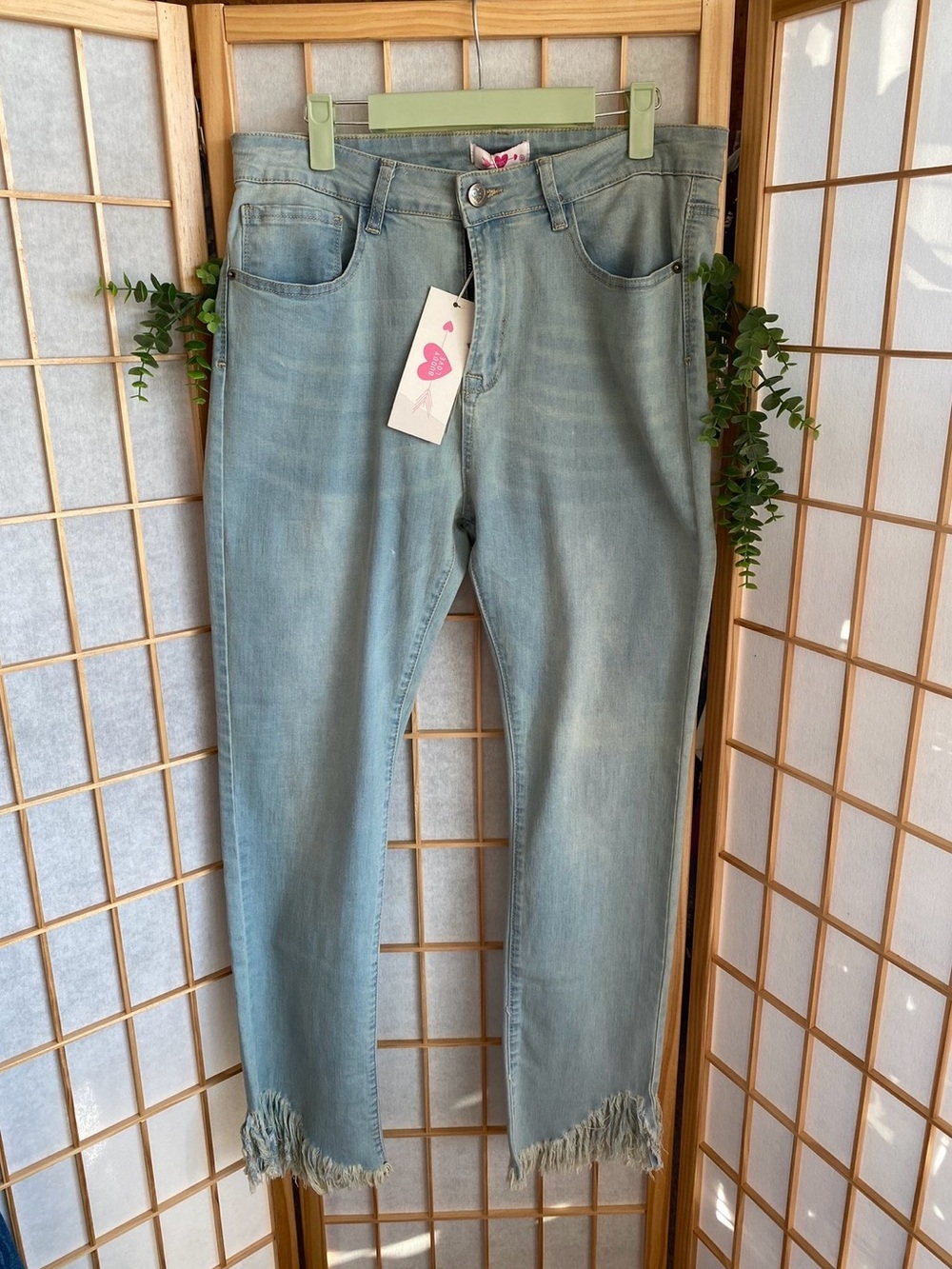 Buddy Love Light Blue Straight Leg Jeans with Fringe Hem